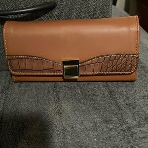 Vegan Leather Wallet Brown with Croc & Smooth Detail Long